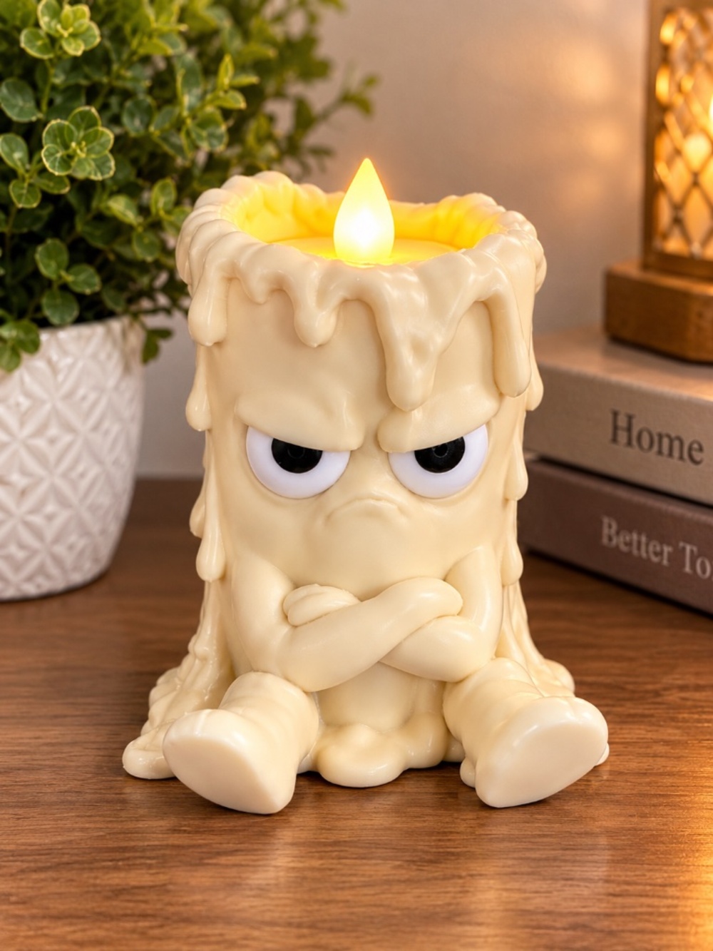 Grumpy Candle LED Light – Funny Angry Candle Figurine Home Decor